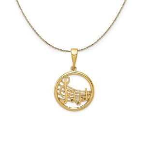 14k Yellow Gold Round Musical Chart Necklace - 20 Inch
